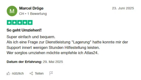 Zufriedene Kundin nach Umzug in Zürich